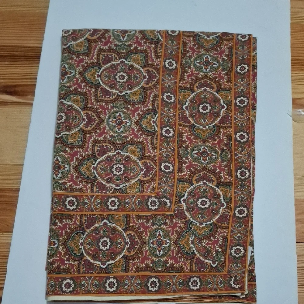 April Cornell Red, Gold and Green Floral Medallion Tablecloth
